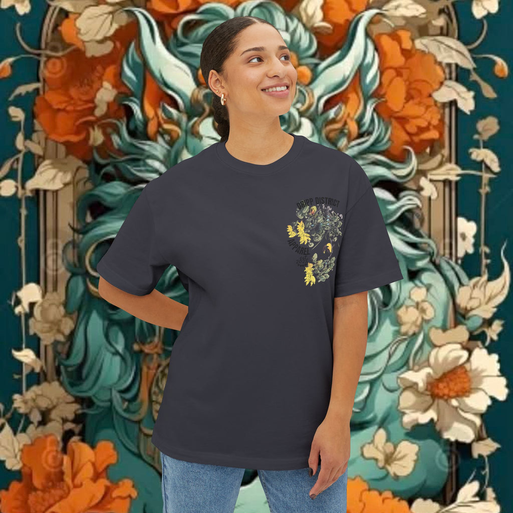 Blue Oni Demon Illustration Tee | Floral Japanese Lion Graphic T-shirt